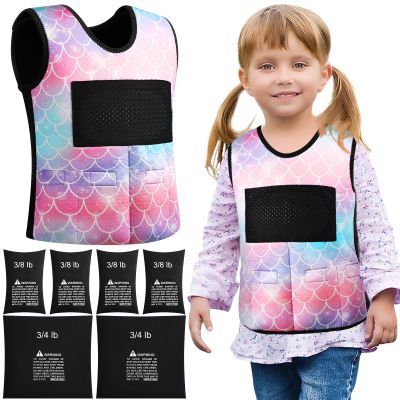 Janmercy Weighted Vest for Kids Ages 4 to 7 and Ages 8+ Boy Girl Adjustable Breathable Compression Vest for Processing Issue(Mermaid,Medium,Tie-dye)