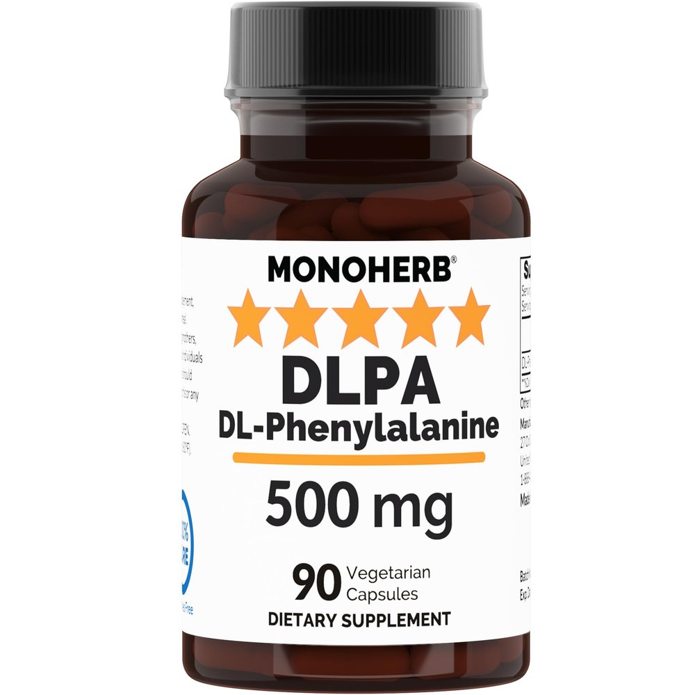 MONOHERB DL-Phenylalanine 500 mg - DLPA Supplement - 90 Veg Capsules - 90 Servings