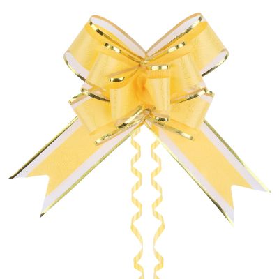 20 Pieces Big Pull Bow, 6 inches Rose Pattern Gift Wrapping Pull Bow Ribbon Pull Bows for Christmas Wedding Baskets Valentine's Day Bows Multicolor Ribbon Bow for Gift Wrapping (Yellow)