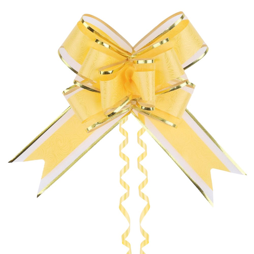 20 Pieces Big Pull Bow, 6 inches Rose Pattern Gift Wrapping Pull Bow Ribbon Pull Bows for Christmas Wedding Baskets Valentine's Day Bows Multicolor Ribbon Bow for Gift Wrapping (Yellow)