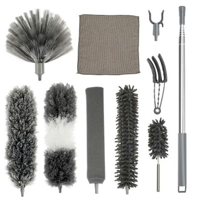 DNAMYJME 10Pcs Feather Duster Set with 94Inch Telescopic Long Handle Multifunctional Cobweb Brush Extendable Gap Duster Cleaner Efficient Ceiling Fan Cleaning Duster for Lights Skirting Board
