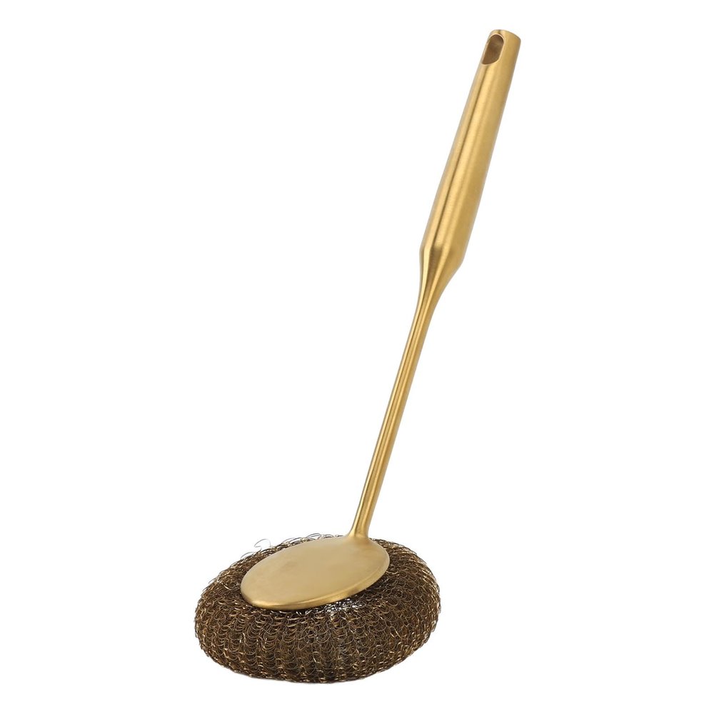 Stainless Steel Sponges Scrubbers Cleaning Ball Utensil Scrubber, Scrubbing Scouring Pad, Long Handle Grill Brush, Steel Wool Scrubber for Kitchens, Bathroom(Gold)