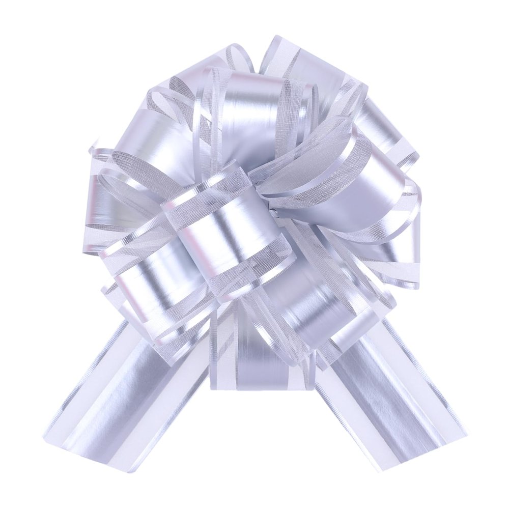 6 Pieces Big Pull Bow Gift Wrapping,6 inches, Pull Bow Ribbon Pull Bows for Christmas Wedding Baskets Valentine's Day Bows Ribbon Large Bow for Gift Wrapping (Silver)