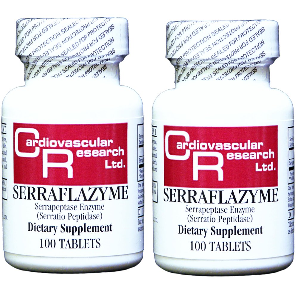 Cardiovascular Resarch Serraflazyme Serrapeptase Enzymes 200 Stay Fresh Enteric Coated 5 mg Tablets (100 x 2 Packs)