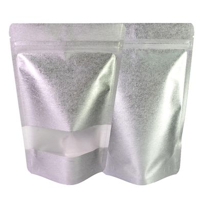 QQ Studio 100 Pcs Heavy Duty Rice Paper Material High Barrier Stand Up Food Storage Bags with Clear Front Window Tear Notch (5.12 inch x 7.87 inch) (Silver)