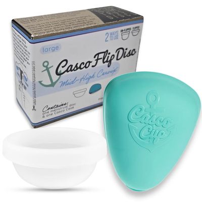 Casco Flip Menstrual Disc - Includes Menstrual Disc Case, Menstrual Disc, & Instructions - Silicone Period Discs for Women - Made in Maine, USA - Period Disc Reusable. (Large - Mid/High Cervix)
