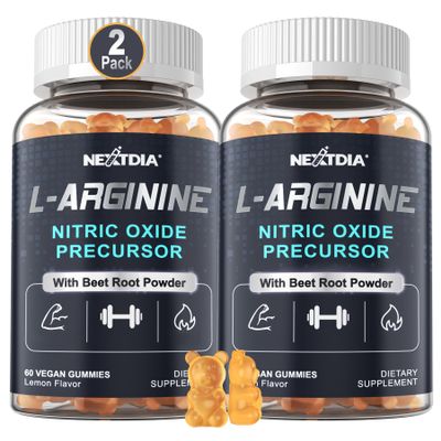 Nextdia Sugar Free L Arginine Nitric Oxide Gummies 1300mg for Men & Women with L Citrulline, Beet Root, B3 | L Arginine L Citrulline Supplements | Vegan, 120 Counts