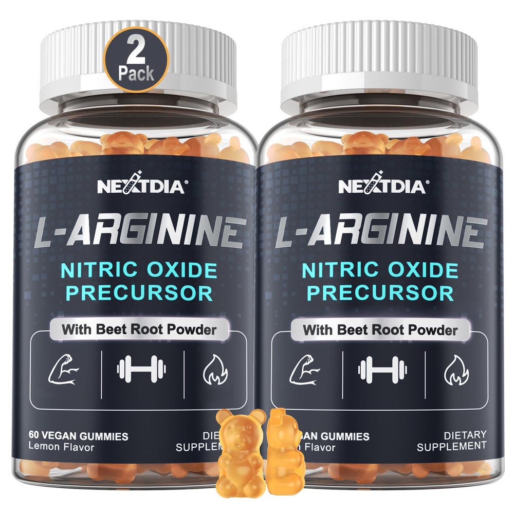 Nextdia Sugar Free L Arginine Nitric Oxide Gummies 1300mg for Men & Women with L Citrulline, Beet Root, B3 | L Arginine L Citrulline Supplements | Vegan, 120 Counts