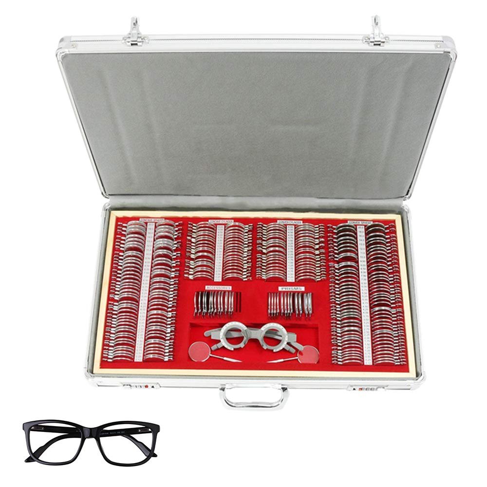 HWBWE 266Pcs Optical Lens Optometry Rim Case Kit Set w/Free Optometry Test Trial Frame Aluminum Case