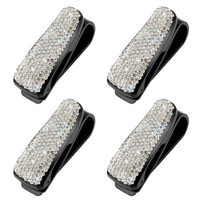 ANATTASOUL Sunglass Holder for Car Sun Visor, 4 pcs Glasses Holder Clip Hanger Eyeglasses Mount for Car with Bling Rhinestones Crystal Ticket Card Clip (Black)