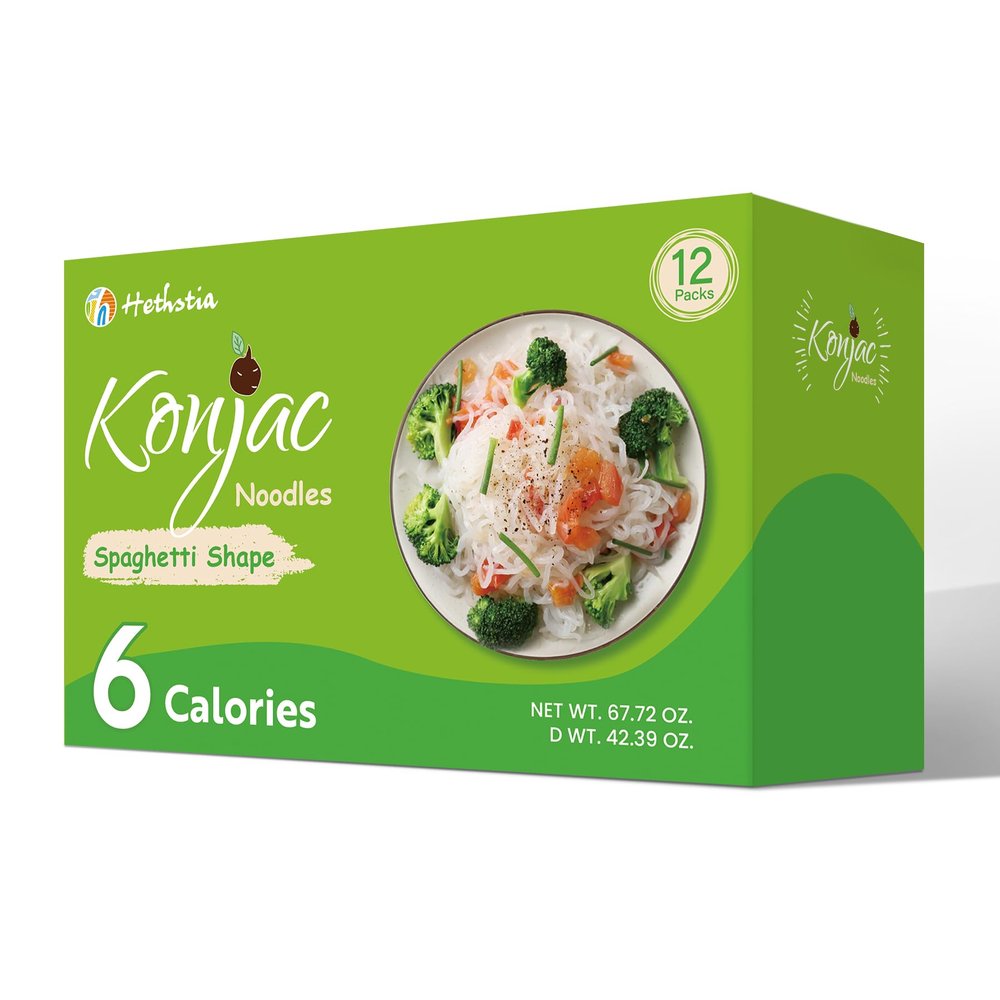 Hethstia Konjac Noodle, Shirataki Noodle Spaghetti 12 Packs, Low Carb Pasta, Low Calorie, Vegan, Gluten Free, Sugar Free, Keto, Ready to Eat, Healthy Diet, Holiday Gifts