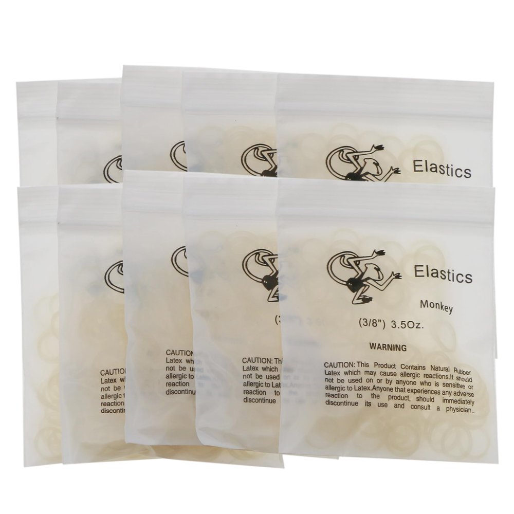 10Bags/1000Pcs Dental Orthodontic Elastics Latex Rubber Bands Use For Brackets Braces 3/8'' 3.5OZ Monkey (10Bags-(3/8") 3.5 OZ-Monkey)