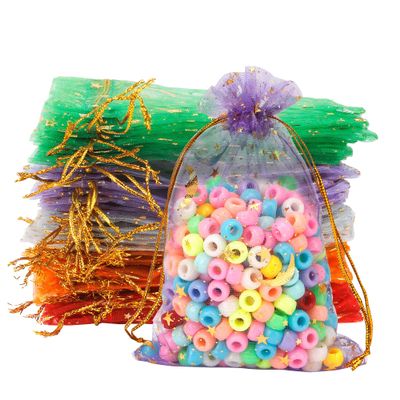 Moon Star Organza Bags 4x6, 50 Pcs Mesh Drawstring Gift Pouches for Wedding Favors, Candy, Party, Birthday, Festival, Soaps, Makeup, Wrapping Supplies