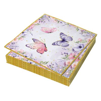 20 Pack Purple Butterfly Napkins,Disposable Flower Paper Napkins for Weddings Birthdays Baby Showers Parties and Table Decorations,Spring Summer Garden Theme Decorative Cocktail and Luncheon Napkins