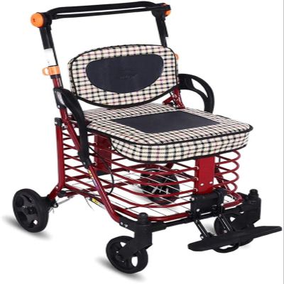 iumLeap Rollator Walker Shopping Trolley for The Elderly/Wrought Iron Folding Stroller/Walker with Brake Folding Pedals/Portable Four-Wheeled Grocery Shopping