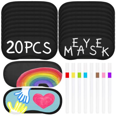 20 PCS Black Eye Mask Sleepover Party Supplies Slumber Party Favors for Girls Pajama Party Decorations Sleep Soft Shade Blindfold Eye Covering Color The Bulk Game Stuff with 8 PCS Fabric Pens