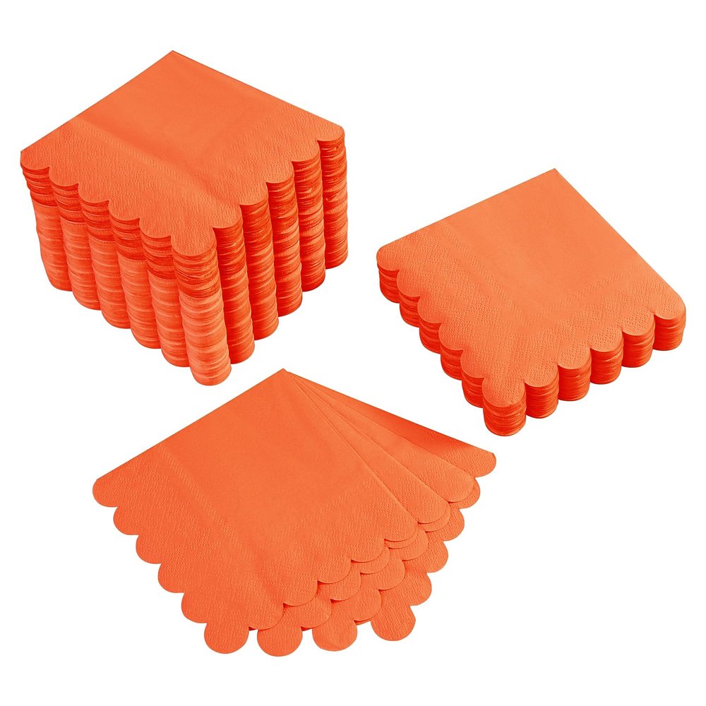 200 Pack Cocktail Napkin 2-Ply Scalloped Edged Dessert Napkins Folded 5 x 5 Inches Disposable Napkins for Dinner Wedding Birthday Party Bridal Anniversary Reception Event (Orange)