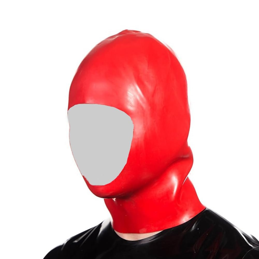EXLATEX Latex Hood Women Full Cover Rubber Mask Face Open Zipper Latex Mask (Red, Large-0.8mm)