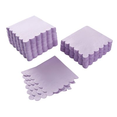 100 Pack Cocktail Napkin 2-Ply Scalloped Edged Dessert Napkins Folded 5 x 5 Inches Disposable Napkins for Dinner Wedding Birthday Party Bridal Anniversary Reception Event (Purple)