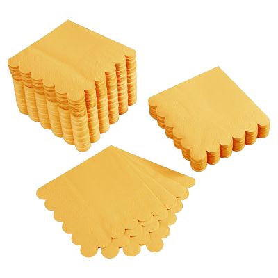 200 Pack Cocktail Napkin 2-Ply Scalloped Edged Dessert Napkins Folded 5 x 5 Inches Disposable Napkins for Dinner Wedding Birthday Party Bridal Anniversary Reception Event (Yellow)