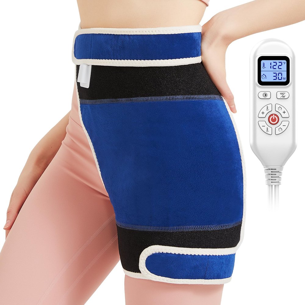 AOBOCO Hip Heating Pad for Hip/Sciatica Pain Relief - Heated Hip Brace Support 86-158 Adjustable - Thigh/Buttock Electric Heat Pad Fits Both Legs and Men Women Mom