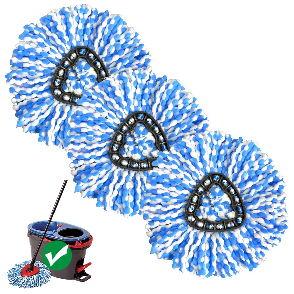 2-Tank Spin Mop Replacement Head, 3 Pack Mop Head Replacement, Microfiber, Machine Washable, Easy to Replace and Deep Cleaning