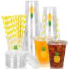 Whaline 50Pcs Pineapple Disposable Plastic Cups with Lids and Straws 12oz Party Cups Yellow Pineapple Cold Beverage Drinking Cups for Summer Fruit Birthday Party view 1
