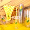 Whaline 50Pcs Pineapple Disposable Plastic Cups with Lids and Straws 12oz Party Cups Yellow Pineapple Cold Beverage Drinking Cups for Summer Fruit Birthday Party view 4
