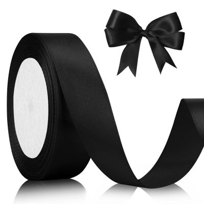 Black Ribbon for Gift Wrapping Halloween Black Satin Ribbon 1 Inch 25 Yards Gift Ribbon Thick Ribbon Fabric Ribbon Gift Wrap Ribbons for Flower Bouquets Christmas Tree Ribbon Floral Tape Party Decor