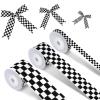 3 Rolls White Checkered Printed Ribbon Black Grosgrain Ribbon,0.4, 0.87, 1.5 Inch Wide, 15 Yards in Total, Car Theme Checkered Ribbon  for DIY Crafts Wreath Racing Car Party Wreath Decorations view 1