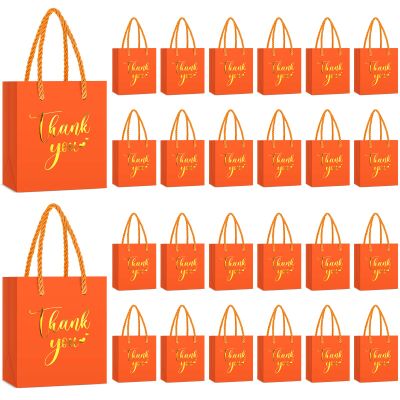Honoson 30 Pcs Mini Gift Bag with Handle 4 x 2.75 x 4.5'' Small Thank You Bag Foil Paper Tote for Valentine's Day Wedding Baby Shower Birthday Graduation Party Favor Supplies(Orange/Gold)