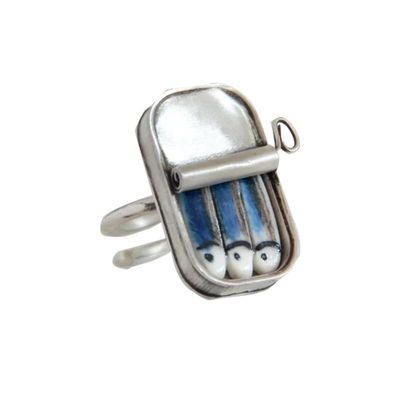 UKNRW CANNED SARDINES Adjustable Ring, Porcelain Sardines, Fun ring, SARDINES can Ring, Contemporary flashy ring, Modern jewelry Gift for Men Woman