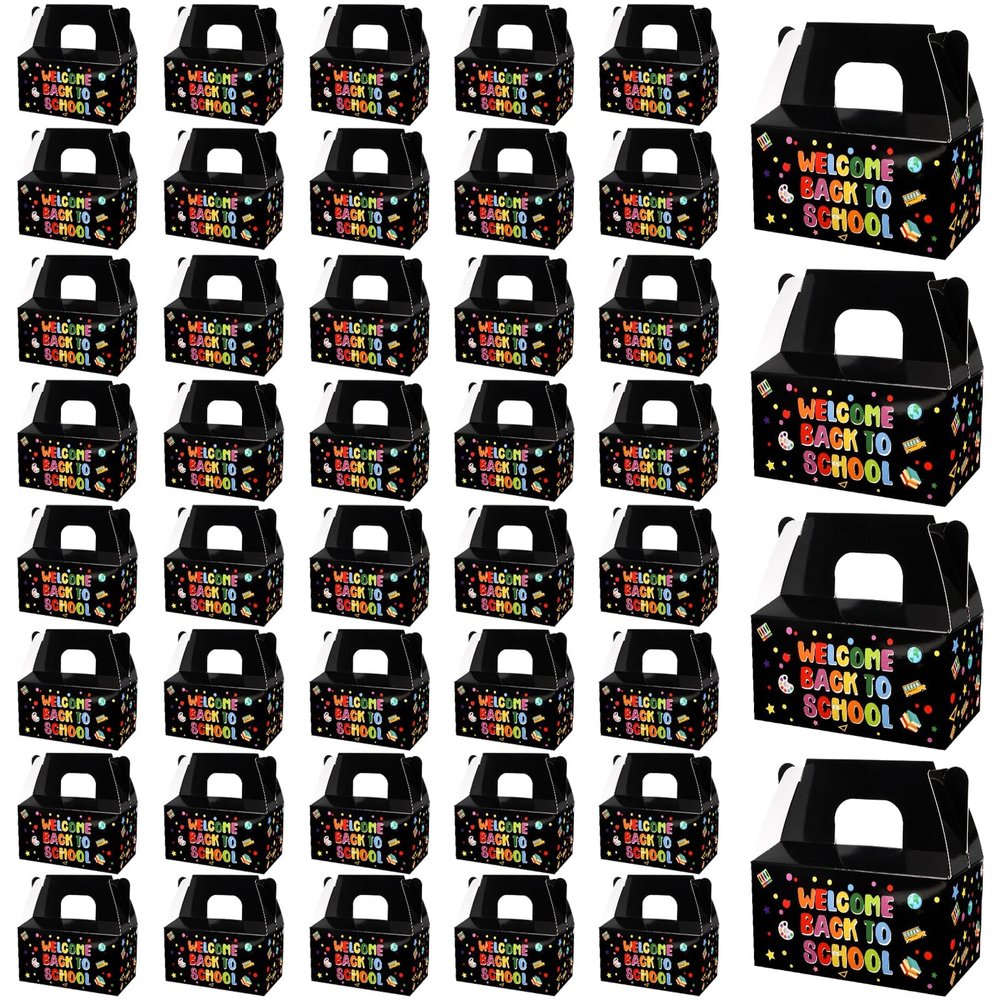 48 Pack Back to School Box Party Favor Paper Boxes Candy Box Bags Decorations for Students Foldable First Day of School Classroom Decorations for Last Day of School Supplies Pool Party Decorations
