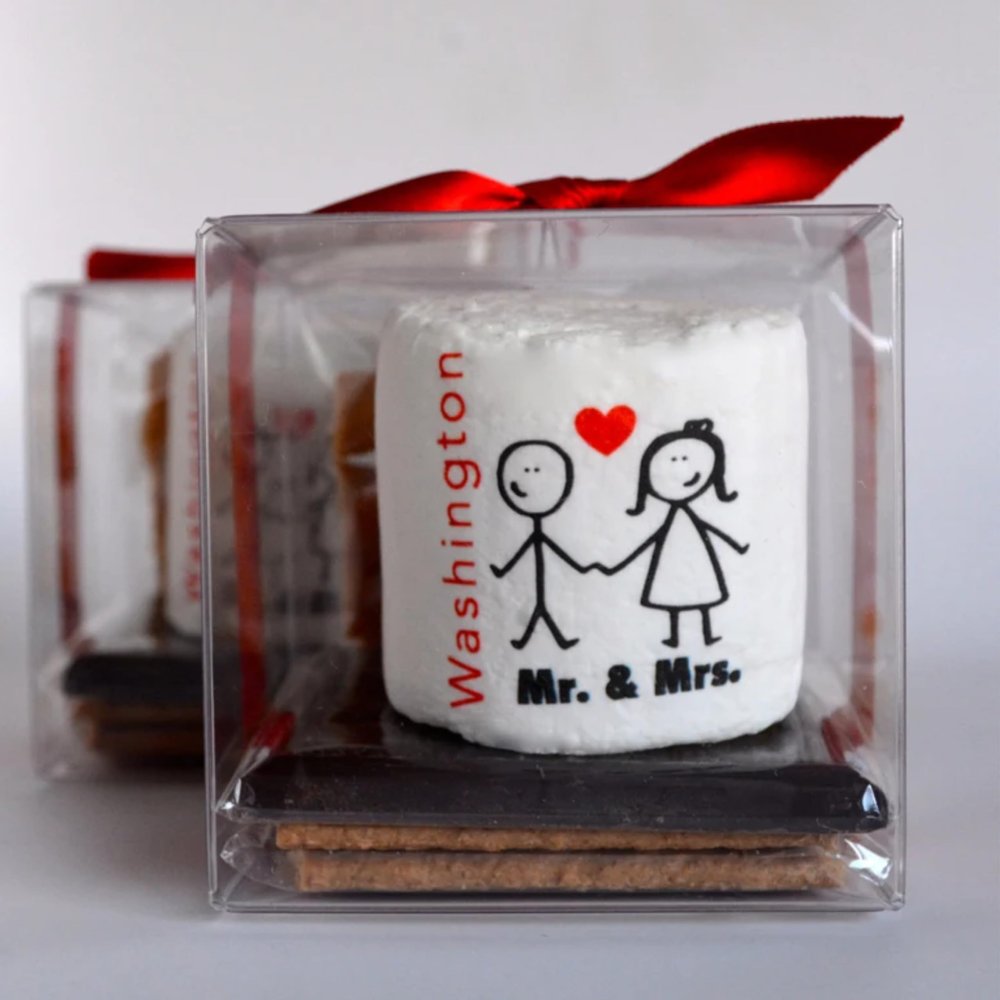 Candy With A Twist - Personalized Gifts - Individually Wrapped S'Mores Kit - Includes Graham Crackers, Marshmallows, & Chocolate - Perfect for Weddings, Engagements & Bridal Showers - 12 Ct