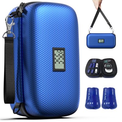 2025 Upgrade Insulin Cooler Travel Case TSA Approved, Temperature Display Refrigerated Diabetic Medication for Travel with Waste Bags, Two Straps and Two Reusable Ice Packs, Insulin Pen Cooler Blue