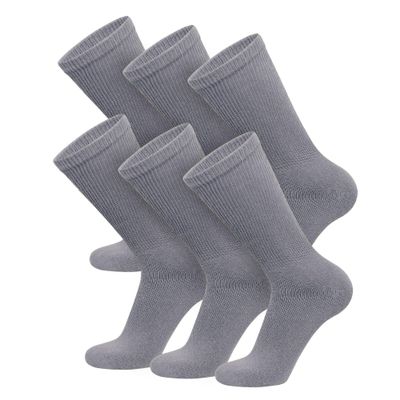 6 Pairs of Cotton Diabetic Non-Binding Neuropathy Crew Socks (Gray, Fits Mens Shoe Size 12-14.5)