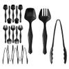 18 Pcs Black Plastic Serving Utensils Set - 6 Black Plastic Serving Spoons, 6 Black Tongs And 6 Forks - Heavy Duty Black Disposable Serving Utensils Set For Parties view 1
