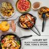 18 Pcs Black Plastic Serving Utensils Set - 6 Black Plastic Serving Spoons, 6 Black Tongs And 6 Forks - Heavy Duty Black Disposable Serving Utensils Set For Parties view 4