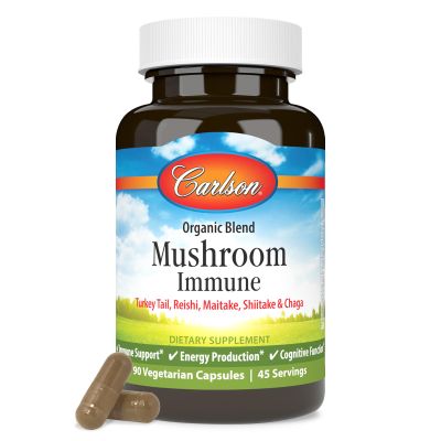 Carlson - Mushroom Complex, Organic Blend, with Turkey Tail, Reishi, Maitake, Shiitake, Chaga, Non-GMO, 90 Vegetarian Capsules