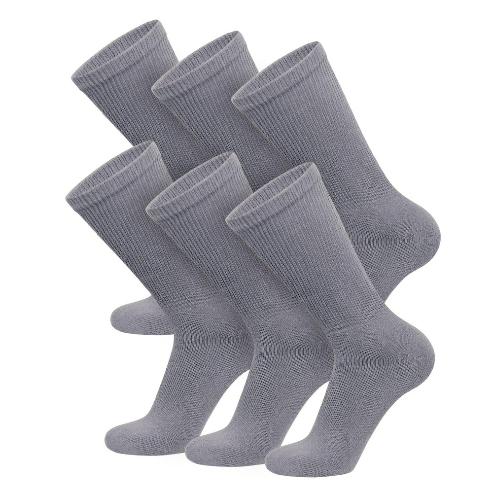 6 Pairs of Cotton Diabetic Non-Binding Neuropathy Crew Socks (Gray, Fits Mens Shoe Size 8-10/Womens shoe size 9-11)