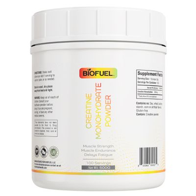 Biofuel Creatine Monohydrate Powder  Enhances Muscle Building, Strength, and Performance  500g, 100 Servings