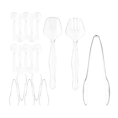 18 Pcs Clear Plastic Serving Utensils Set - 6 Clear Plastic Serving Spoons, 6 Tongs And 6 Forks - Heavy Duty Disposable Serving Utensils Set For Parties