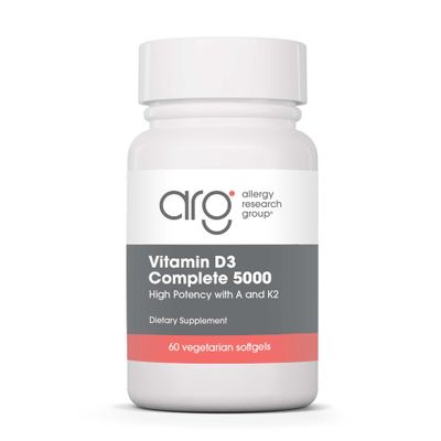 Allergy Research Group Vitamin D3 Complete 5000 - Delivers 125 mcg Vitamin D3 - with Vitamin A & K2 - Supports Bone Strength, Immune Balance & Healthy Mindset - 60 Servings - 60 Capsules