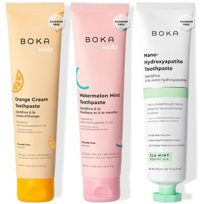 Boka Fluoride Free Toothpaste Nano Hydroxyapatite Toothpaste - Ela Mint, Orange Cream, Watermelon Mint Flavor, 4 oz 3Pk US Manufactured