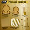 JUBI 211 PCS Shiny Gold Plates Set  Serves 30 Guests with Gold Disposable Dish Set, Cups, Napkins, Cutlery, and Tablecloth - Perfect for Holidays, Birthdays, and Weddings view 2