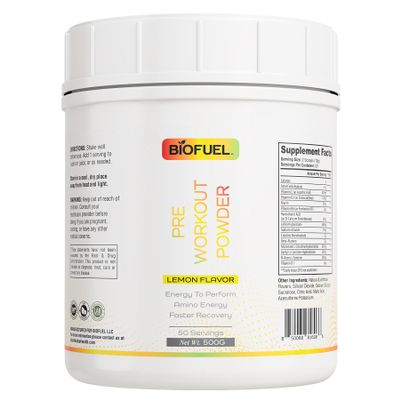 Biofuel Pre-Workout Powder  Enhances Amino Energy, Workout Performance, and Recovery  Natural Lemon Flavor, 500g, 50 Servings