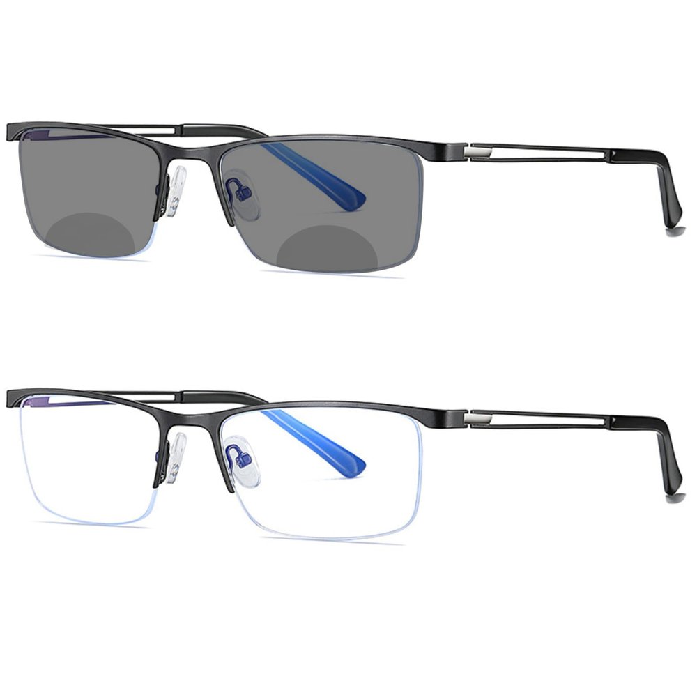 MINCL/2020 Fashion Men's Square Bifocal Reading Glasses Photochromic Lens Men Transition Sunglasses Presbyopia UV400 (black, 0.00/+3.25 Magnification)