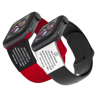 Yalgo Medical Alert Tag for Apple Watch - Personalized Wristband Medical Tag (L:fits band22-24mm), Silver