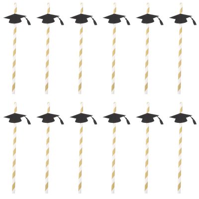 12pcs Graduation Theme Bendable Drinking Straws Flexible Decorative Straws Graduation Party Supplies Disposable Celebrations