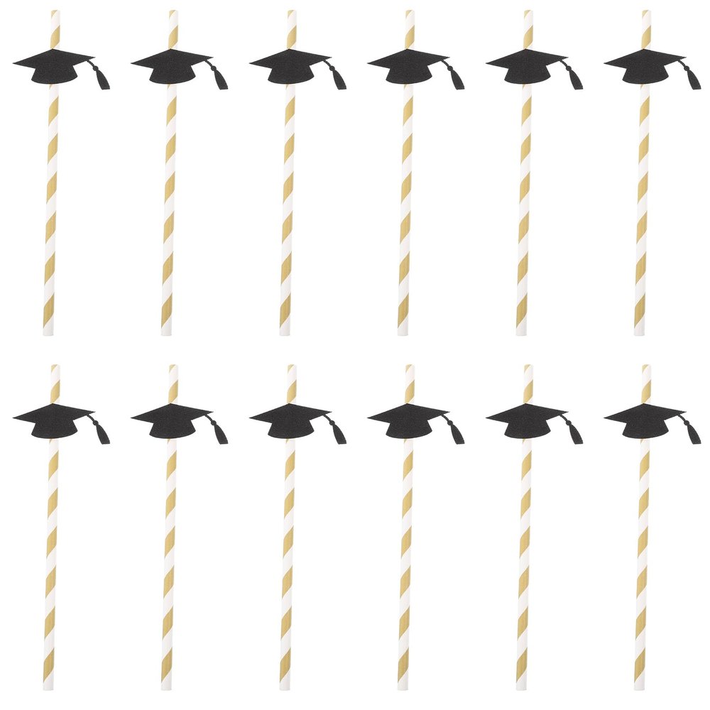 12pcs Graduation Theme Bendable Drinking Straws Flexible Decorative Straws Graduation Party Supplies Disposable Celebrations